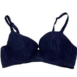 Simone Pérèle 12S316 3D Plunge Bra Womens Lace Underwire Bra 34E Navy Blue
